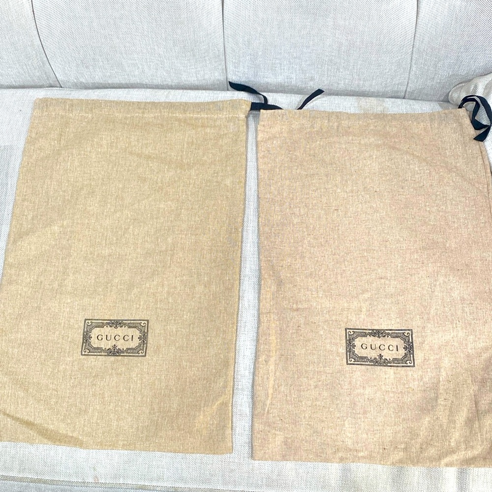 GUCCI drawstring shoe boots or purse canvas cotton  bags 2 total 16” X 11” new